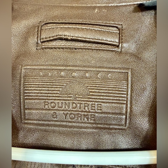 Roundtree & Yorke XL Brown Leather Blazer Coat Classic Notch Lapel Men’s Jacket - Picture 3 of 12